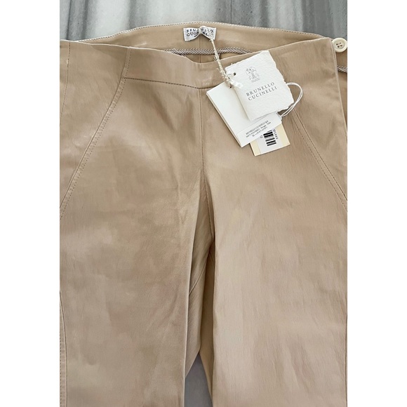 BRUNELLO CUCINELLI BEIGE LEATHER SKINNY PANTS SIZE 2 NWT - Picture 3 of 6
